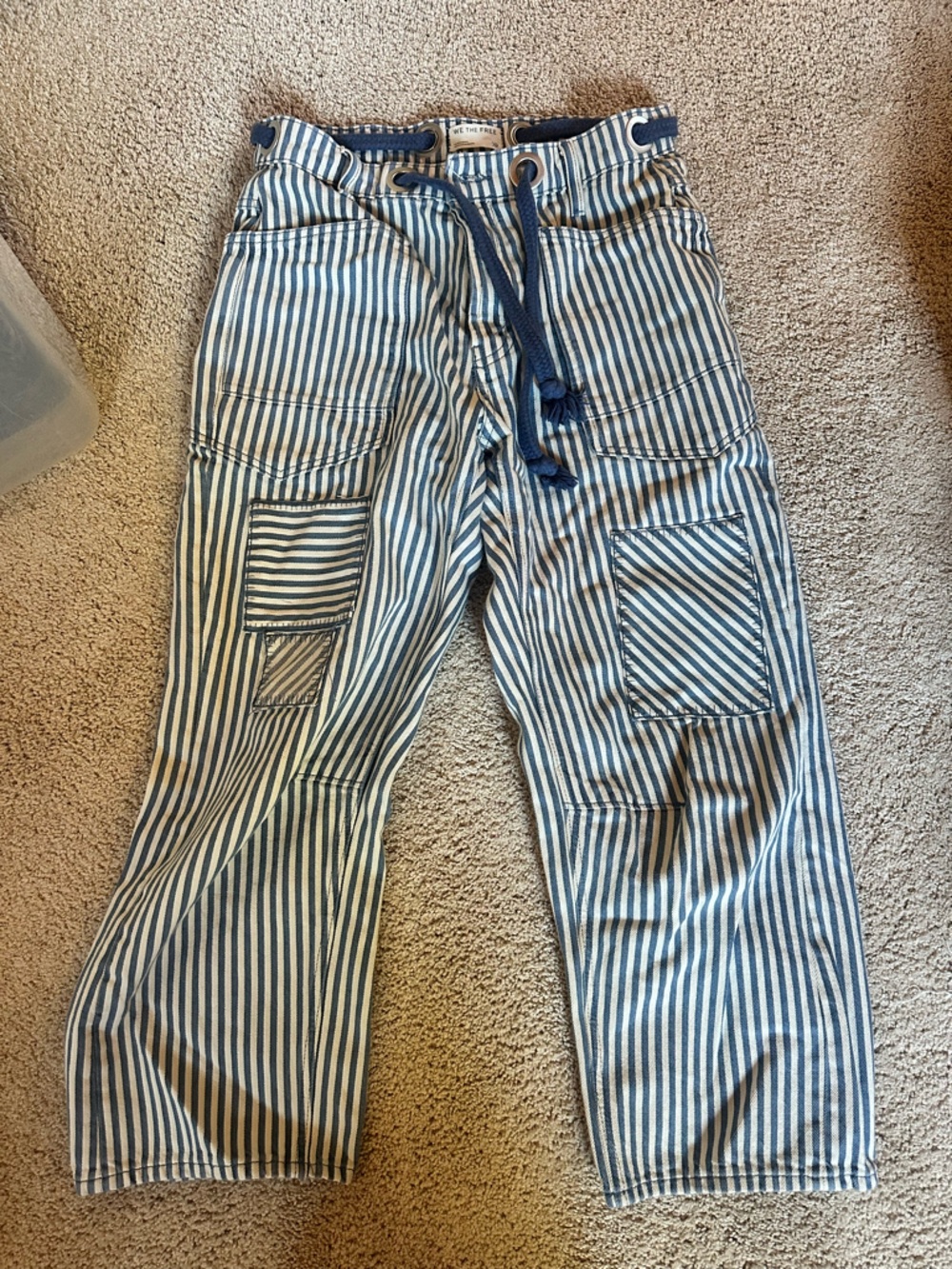 We The Free Navy and White Striped Drawcord Detail Pants